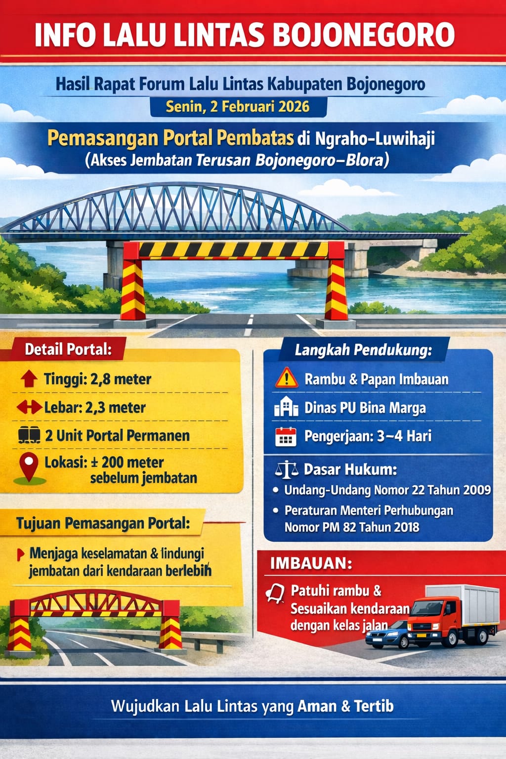Pemasangan Portal di Akses Jembatan TBB Menyesuaikan Jalan Kelas III untuk Keamanan dan Kenyamanan Pengguna Jalan