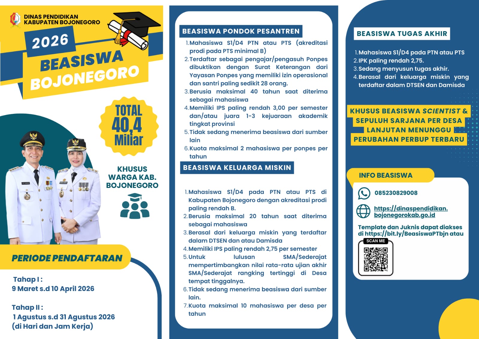 Pendaftaran Gelombang I Beasiswa Pemkab Bojonegoro 2026 Dibuka hingga 10 April, Cek Ketentuan Lengkapnya