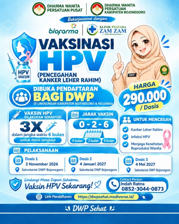 Gambar utama untuk artikel: DWP Bojonegoro Programkan Vaksinasi HPV untuk Tingkatkan Kesehatan Perempuan