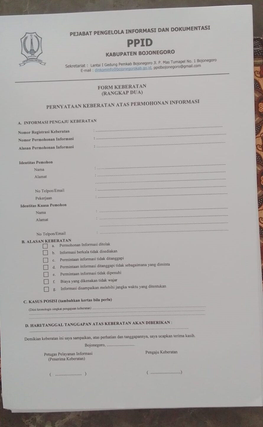 form keberatan